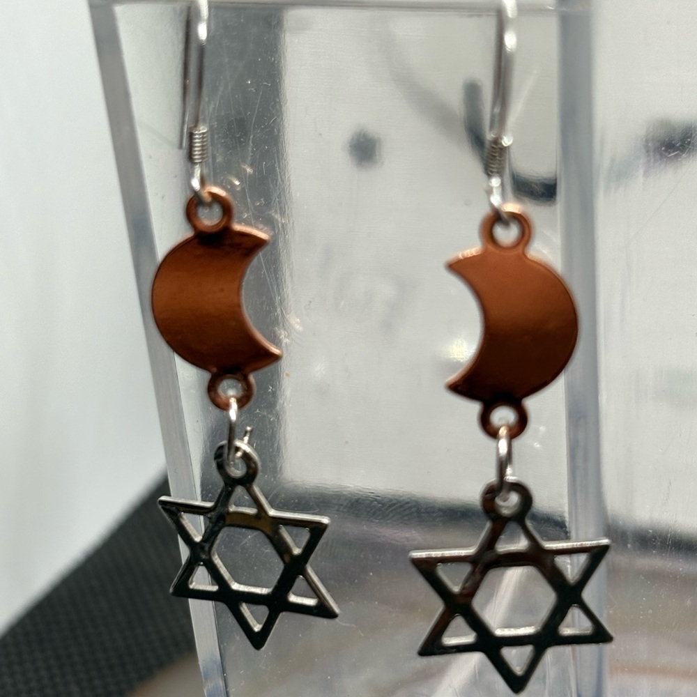 Crescent Moon and Star Dangle Earrings